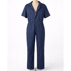 Berne Mens Zip Coveralls Size L Navy Blue Short Sleeve Workwear Mechanic Unlined